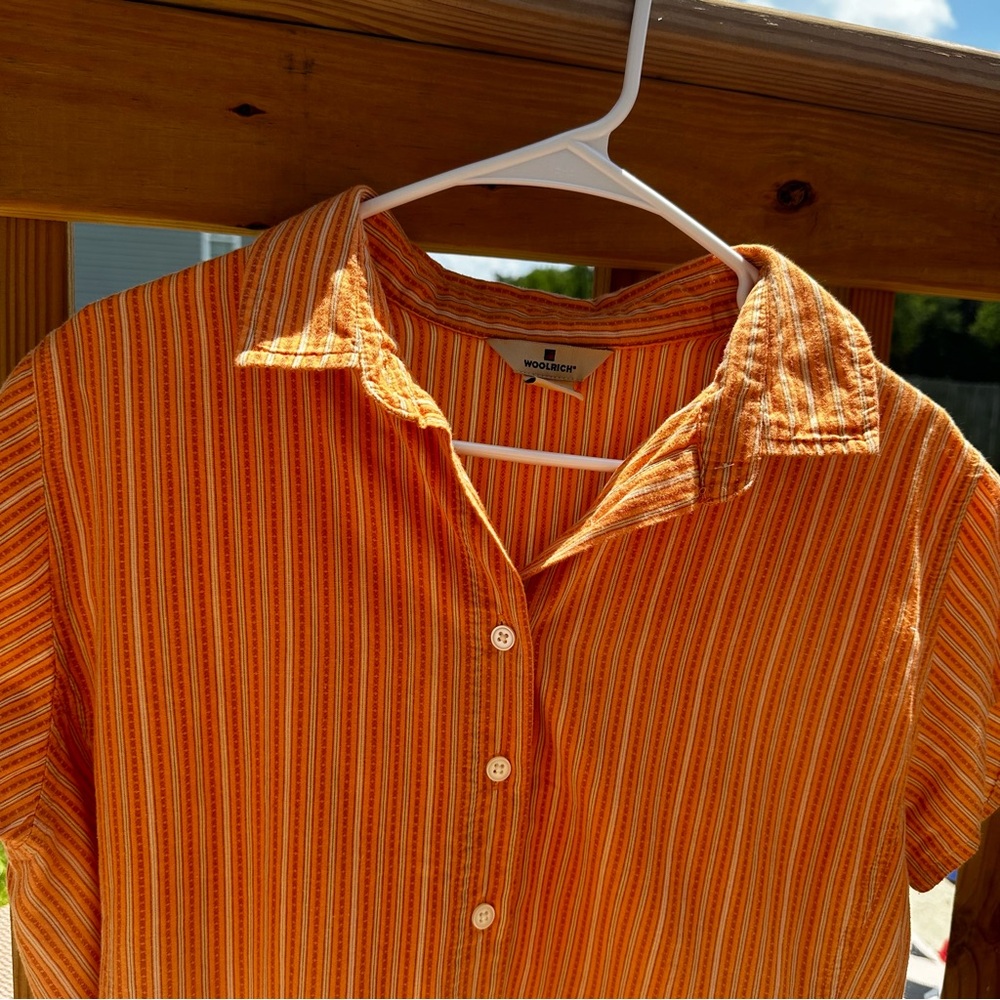 WOOLRICH | Women’s Striped Orange Button Down Shirt - Picture 3 of 8